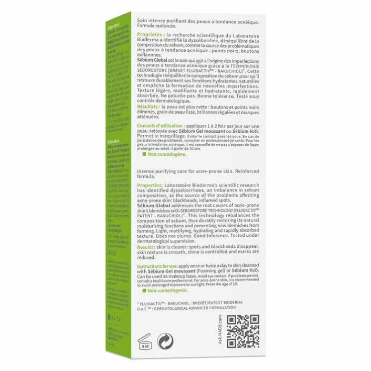 Bioderma Sebium Global Creme für unreine Mischhaut bis zu leichter Akne neigende Haut, 30 ml
