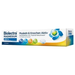 Biolectra Magnesium 250 mg Muskeln & Knochen Aktiv Kautabletten, 30 St
