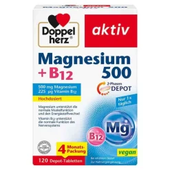 Doppelherz Magnesium 500 + B12 2-Phasen Depot Tabletten , 120 St