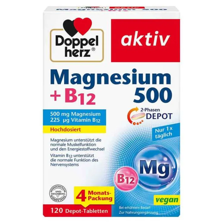 Doppelherz Magnesium 500 + B12 2-Phasen Depot Tabletten , 120 St