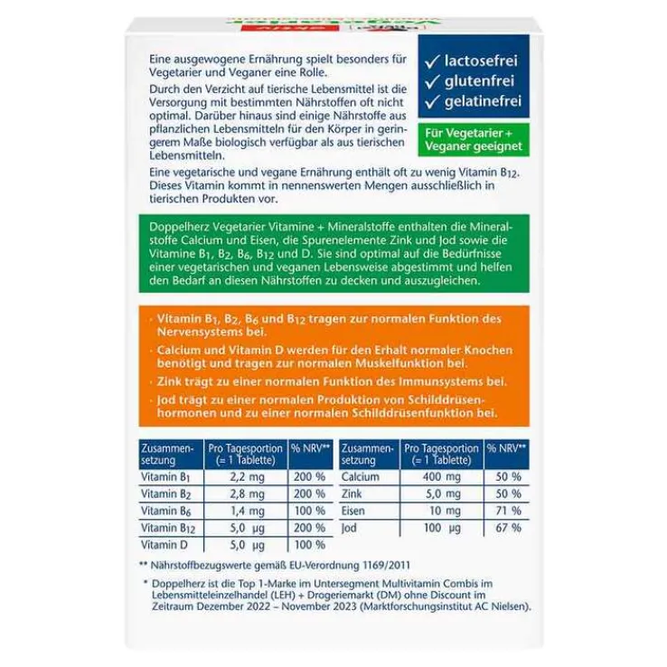 Doppelherz Vegetarier Vitamine+Mineralstoffe Tabletten, 30 St