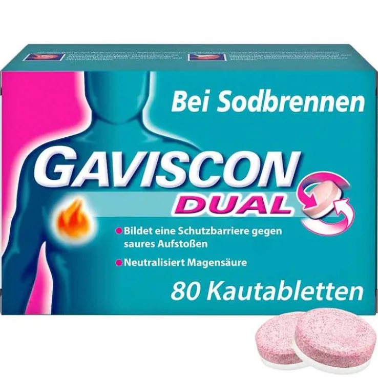 GAVISCON® Dual Kautabletten mit Zweifachwirkung gegen Sodbrennen, 80 St