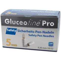 Gluceofine® Pro Safety Sicherheits-Pen-Nadeln 30 G 0,3x5 mm, 100 St