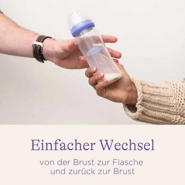 Lansinoh Glas Weithalsflasche 240 ml mit Sauger M, 1 St