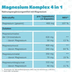 Magnesium Komplex 4in1 hochdosiert vegan Kapseln, 120 St