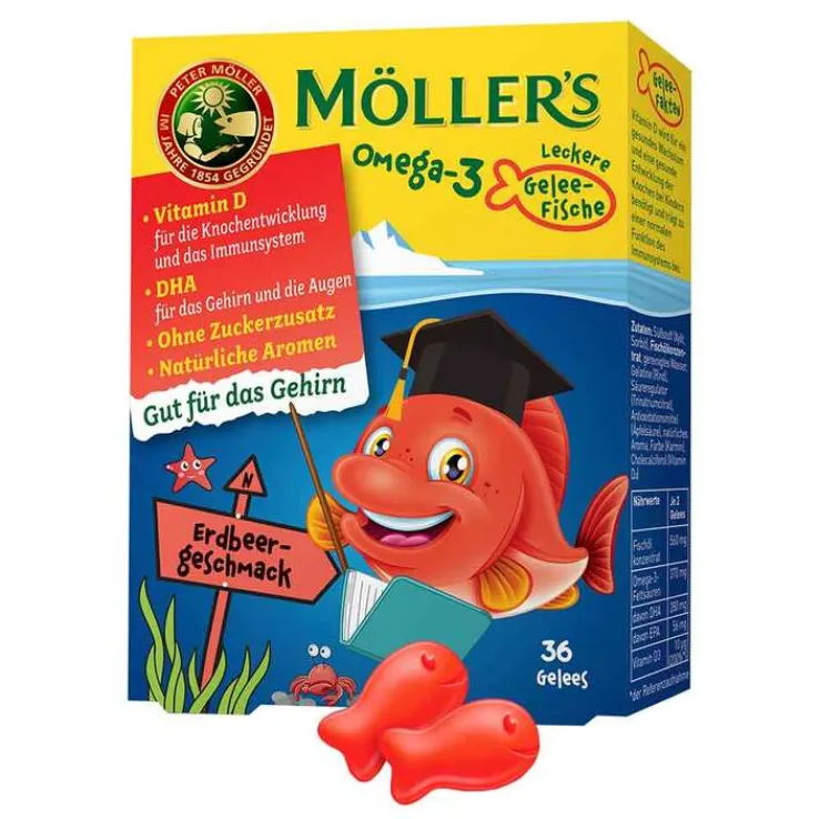 Möller`s Omega-3 Gelee Fisch Erdbeere Kautabletten, 36 St