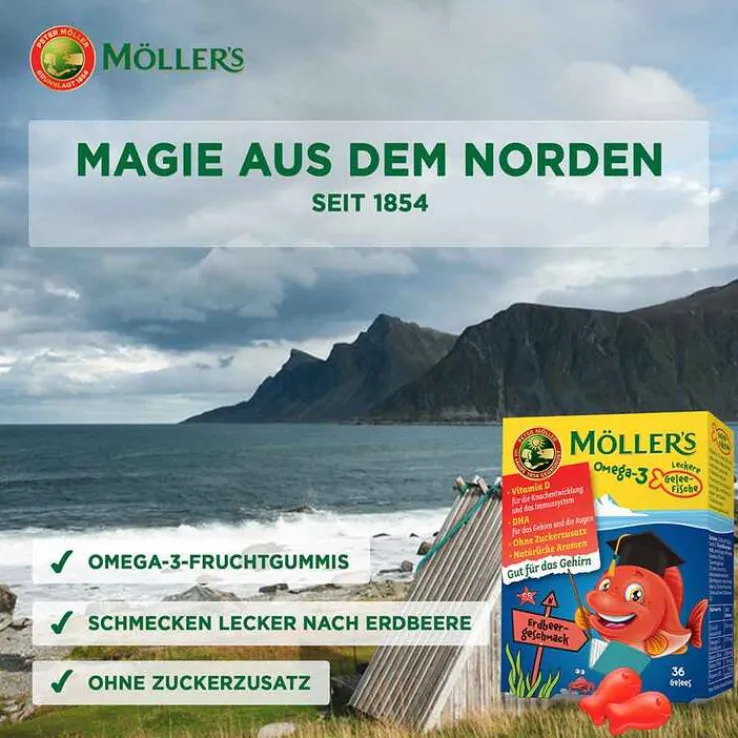 Möller`s Omega-3 Gelee Fisch Erdbeere Kautabletten, 36 St
