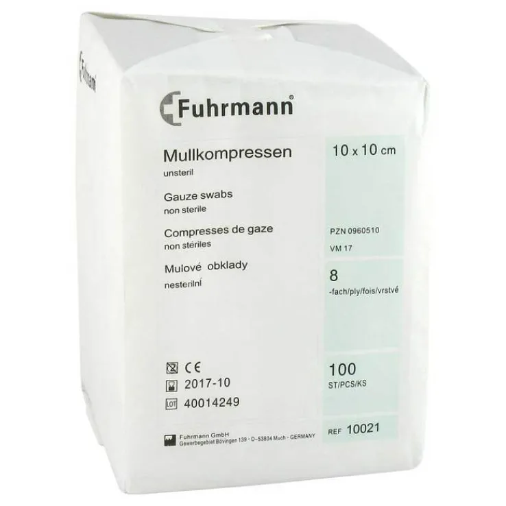 Mullkompressen 10x10 cm unsteril 8-fach, 100 St