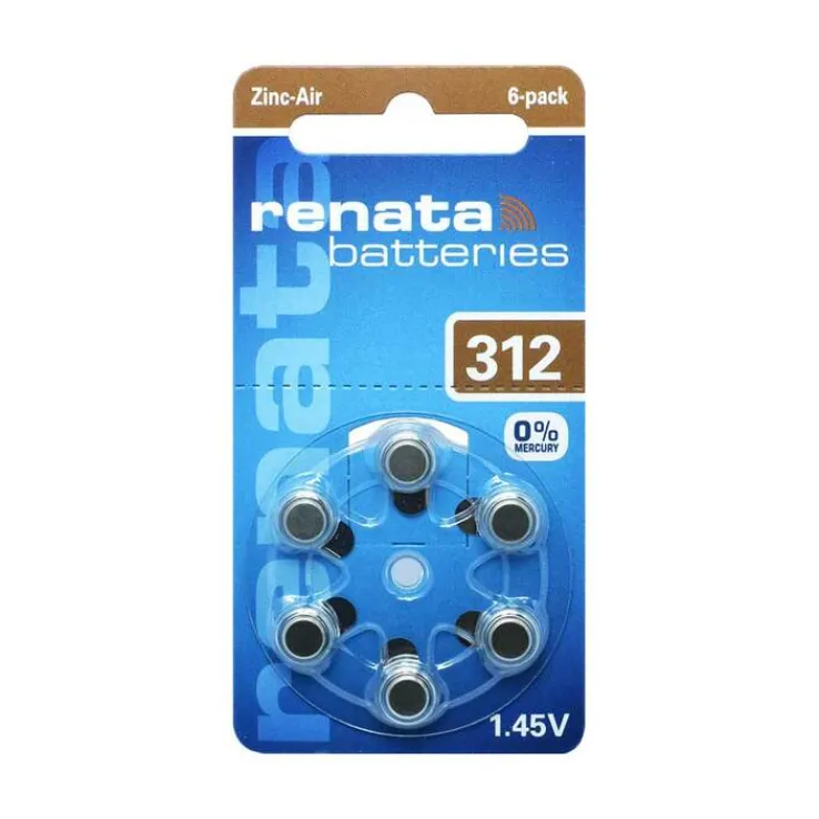 Renata Hörgeräte Batterien ZA 312 DP6 0% HG, 6 St
