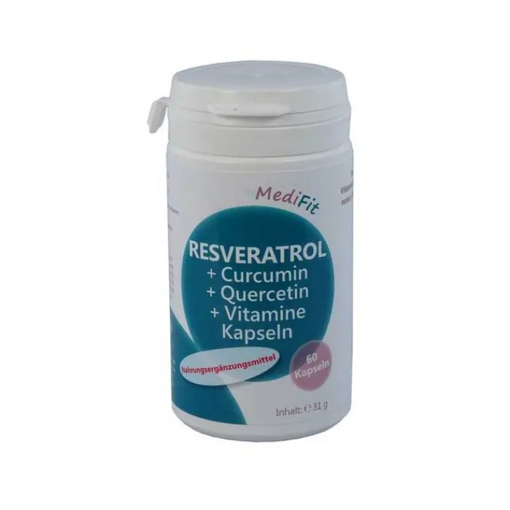 Resveratrol + Curcumin + Quercetin + Vitamine Kapseln, 60 St