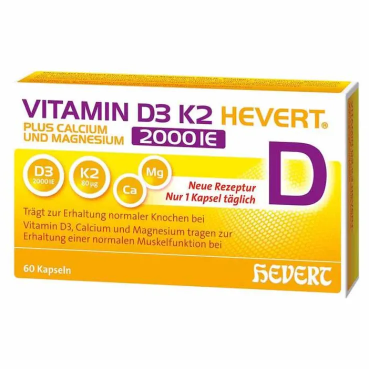 Vitamin D3 K2 Hevert + Calcium und Magnesium 2000 IE Kapseln , 60 St
